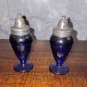 Vintage Cobalt Blue Glass Salt and Pepper Shakers, approx. 4.5" Tall